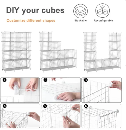 Miniatura 6 de Organizador de almacenamiento de 12 cubos, estantería de cubo de alambre de metal, 11.8 pulgadas de largo x 11.8 pulgadas de ancho x 11.8 pulgadas