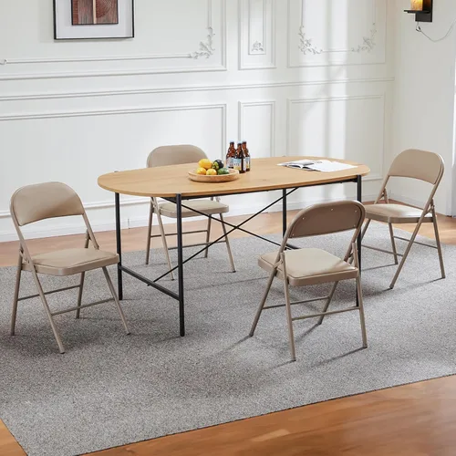Miniatura 10 de DUMOS Paquete de 12 sillas plegables acolchadas de cuero, asiento comercial apilable portátil para interiores y exteriores con marco de acero, Caqui
