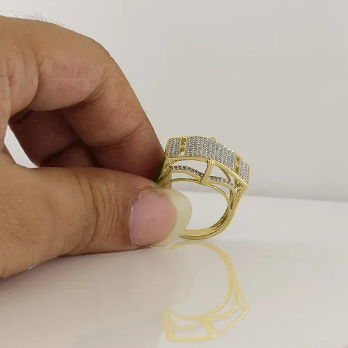 Miniatura 5 de Halo Jewelers Anillo de boda de 0,90 quilates para hombre, oro blanco y amarillo de 10 quilates (claridad I1-I2), anillos de diamantes para hombre