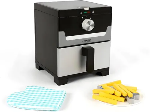 Freidora de aire de madera, 15 piezas, juego de olla a presión de 18 piezas para niños, juguete de cocina con accesorios de alimentos, utensilios