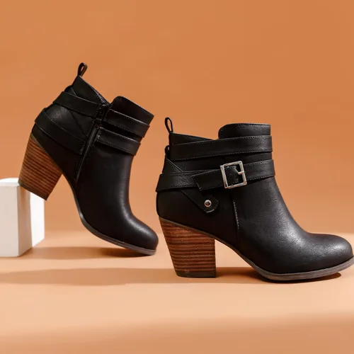 Miniatura 7 de Luoika Botines anchos para mujer, tacón medio extra ancho con cremallera lateral.