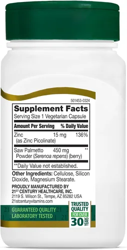 Miniatura 7 de 21st Century Saw Palmetto 450 mg cápsulas vegetales, 60