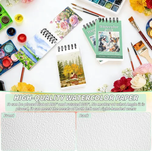 Miniatura 4 de Paquete de 6 blocs de papel de acuarela, papel de acuarela de 3.5 x 5.5 pulgadas, 140 libras/300 gsm, prensa en frío, sin ácidos, 180 hojas de papel
