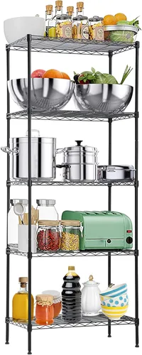 Miniatura 19 de Estantería de alambre de metal de 5 niveles para aperitivos, estante de almacenamiento ajustable en altura con certificación NSF, estantes de Cromo
