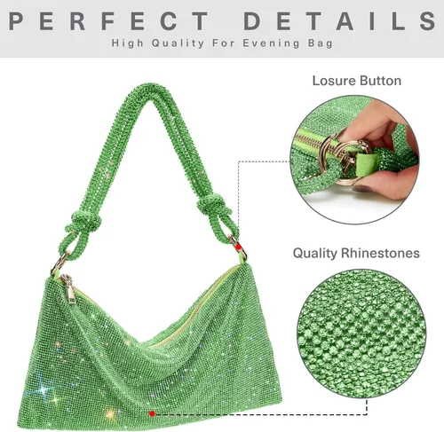 Miniatura 9 de WLLWOO WLLWOO Bolsos de mano con diamantes de imitación para mujer, bolsos de noche elegantes, bolsos cruzados brillantes para fiesta, club, boda