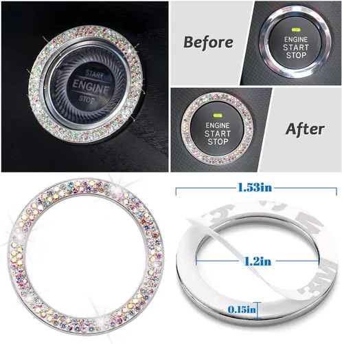 Miniatura 5 de ToBeQueen Juego de fundas para volante brillantes de 15 pulgadas, paquete de 7 piezas con accesorios de diamantes de imitación y cristales