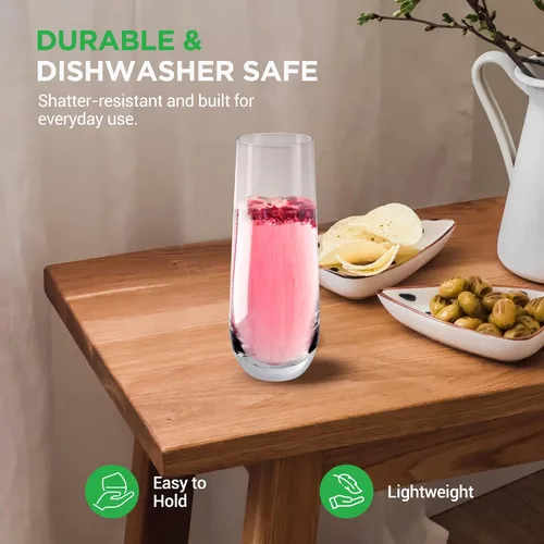 Miniatura 5 de NutriChef Juego de 2 copas de champán sin tallo, copas de cristal de 6.4 pulgadas de alto con base gruesa y pesada, flauta de vino Prosecco, vaso