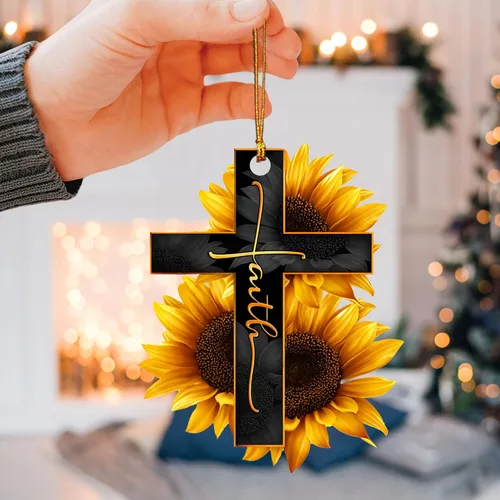 Miniatura 3 de Talataca Fe Girasol Dios Jesús Cruz Cristiana Mariposa 2D Espejo Retrovisor de Coche Plano Accesorios Adorno Árbol de Navidad Decoración Colgante