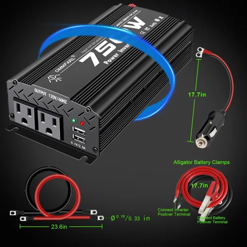 Miniatura 4 de Inversor de corriente de onda sinusoidal modificada de 750 W, CC 12 V a CA 110 V, pico de 1500 vatios, adaptador de inversor de enchufe