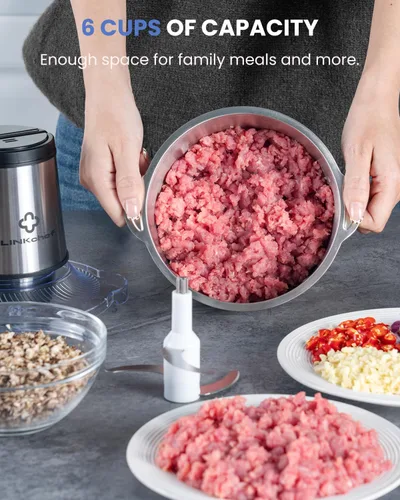 Miniatura 7 de LINKChef Food Processor, 6 Cup Mini Food Chopper, 250W Electric Meat Grinder with Stainless Steel Blades, 1.5L Compact Kitchen Processor for Meat