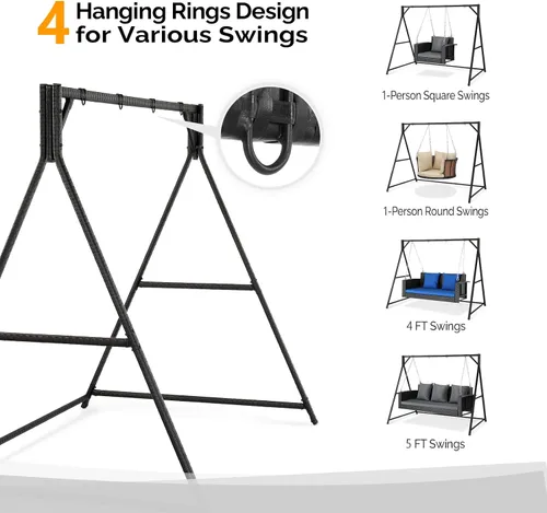 Miniatura 3 de VINGLI Soporte de columpio de ratán de 7 pies, marco de columpio para patio, 1200 libras, para exteriores, patio, jardín, color negro