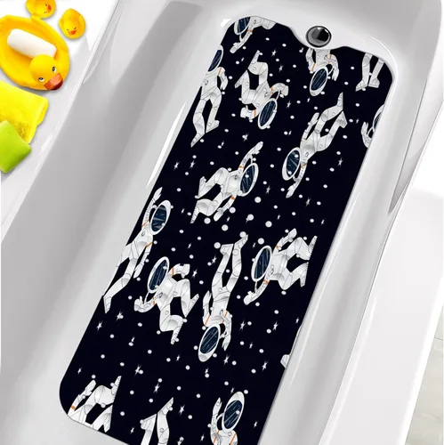 Tapetes de bañera para niños, tapete de baño de astronauta negro antideslizante para bañera de 40 x 16 pulgadas, grande, lavable, antideslizante