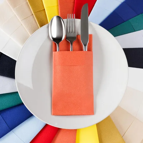Miniatura 11 de Servilletas de bolsillo American Homesttead, paquete de 50 unidades, 15.75 x 15.75 pulgadas, papel de lino con tacto airlaid, plegadas con bolsillo