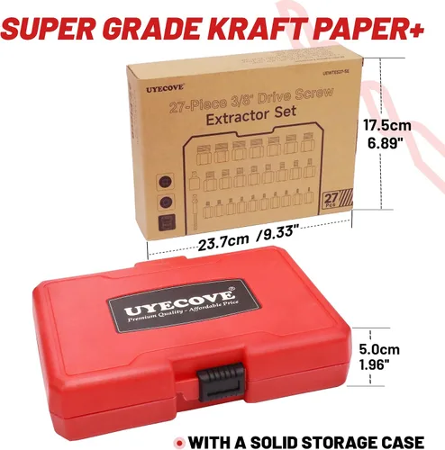 Miniatura 5 de Juego de 27 extractores de tornillos de cabeza hexagonal multi-estriado de fácil extracción, juego de extractor de pernos de 3/8 pulgadas