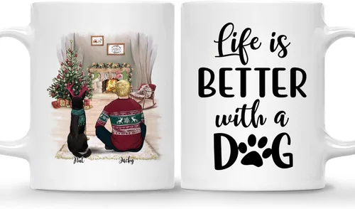 Miniatura 8 de Taza Personalizada de Gossby para Perros - La vida es mejor con perros (2 hombres - 2 perros) - Taza de perro personalizable para papás de perros