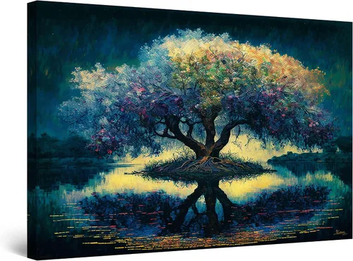 Miniatura 74 de Startonight Lienzo decorativo abstracto para pared, pintura del árbol de la vida amarillo, impresión grande estirada, moderna para dormitorio o sala