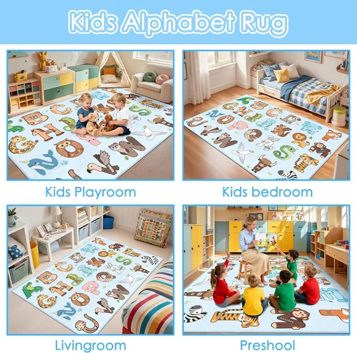 Miniatura 3 de Alfombras infantiles para sala de juegos, alfombra ABC de 2.5 x 4 pies para niños pequeños, alfombra de aprendizaje educativo, alfombra