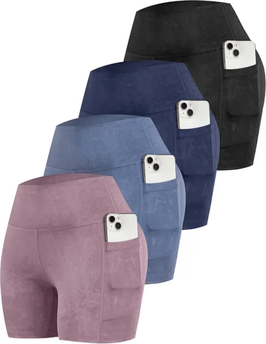 Miniatura 57 de CHRLEISURE - Pantalones cortos de ciclismo para mujer con bolsillos de licra, cintura alta, con control de abdomen para entrenamiento, yoga