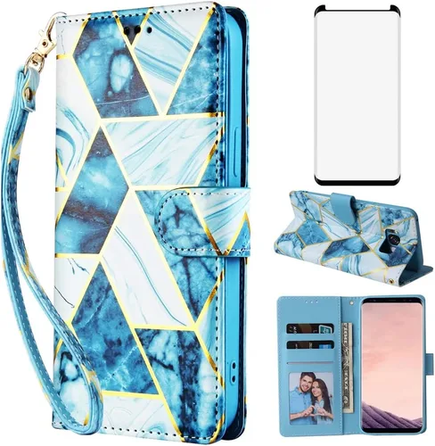 Compatible con Samsung Galaxy S8 Plus - Funda tipo cartera y protector de pantalla de vidrio templado, funda de cuero con función atril para S8plus