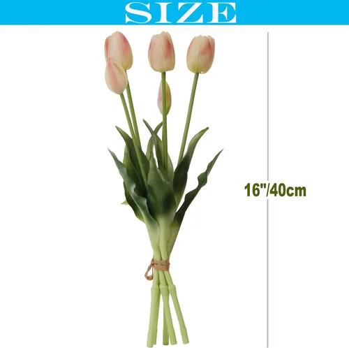 Miniatura 2 de 20 flores de tulipán artificiales, tallos de tulipán de tacto real de 16 pulgadas con hojas sintéticas, tulipanes y capullos sintéticos para Champán