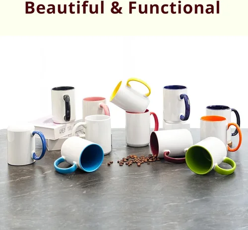 Miniatura 3 de Taza de café de cerámica de 15 onzas en caja de regalo blanca, 12 colores surtidos, caja de 12