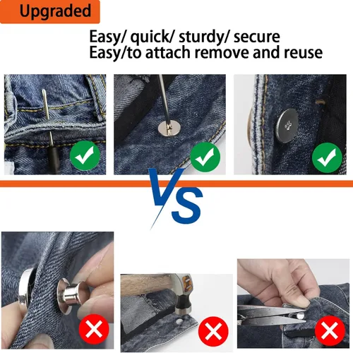Miniatura 7 de YouOKLight Botones para jeans, 0.669 in sin clavos, botones de metal extraíbles de repuesto para reparación de remaches y destornilladores, 12