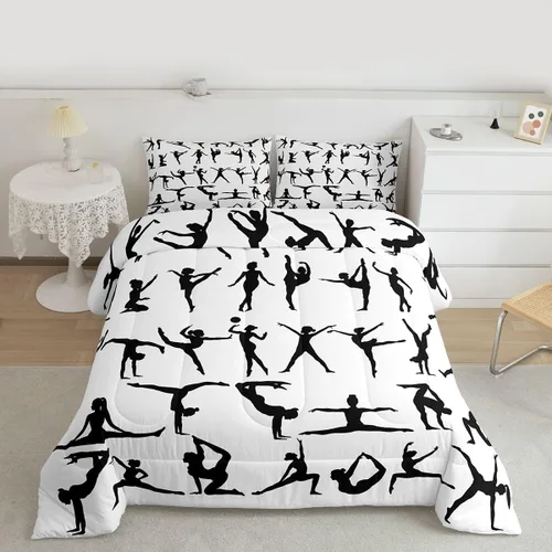 Miniatura 16 de Erosebridal Juego de ropa de cama de princesa de ballet, tamaño Queen, juego de edredón de 3 piezas para niñas bailarinas de ballet, lindo juego