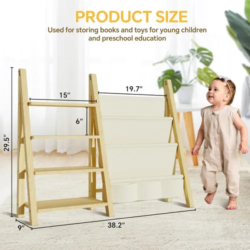 Miniatura 6 de Organizador de almacenamiento de juguetes con estantería para niños, organizador de juguetes Montessori de madera para habitaciones de niños