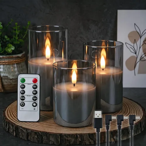 Miniatura 7 de GenSwin - Velas recargables con estación de carga, velas de cristal sin llama con control remoto, velas LED de pila parpadeantes que funcionan