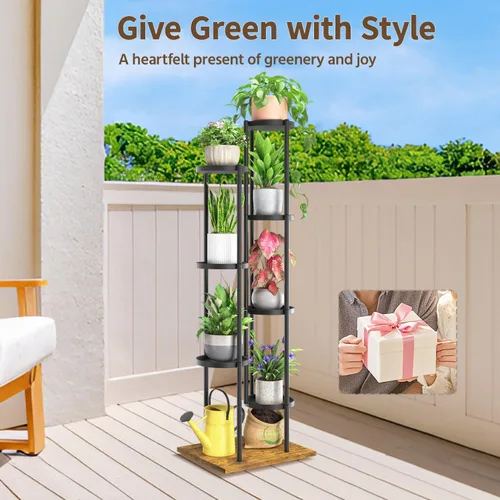 Miniatura 9 de LASZOLA Soporte para plantas de 7 niveles en negro, para interiores, soporte para macetas de metal resistente, organizador moderno y estrecho, torre