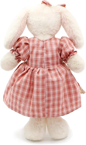 Miniatura 4 de Oitscute Pequeño y suave conejo de peluche blanco con vestido de cuadros rojos, juguete de 38 cm para bebés y niñas Conejo blanco con vestido rojo a