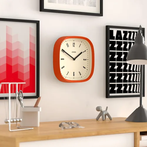 Miniatura 6 de JONES CLOCKS® Reloj de pared Marvel Reloj cuadrado redondo retro moderno 10 pulgadas naranja Aspecto de diseñador genial para cocina, sala