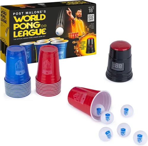 Post Malone World Pong League Juego de beber cerveza para despedida de soltero juegos al aire libre con vasos de plástico y bolas de ping pong, para