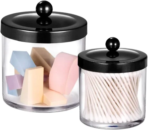 Miniatura 3 de Tarros de plástico de alta calidad para boticario, soporte Qtip para baño, tocador, encimera, organizador de almacenamiento de acrílico transparente