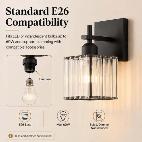 Miniatura 4 de Aplique de pared moderno negro, luminaria interior cableada de 1 luz con casquillo de cerámica E26 para dormitorio, pasillo, sala de estar