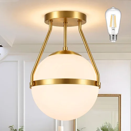 Miniatura 19 de Bagood Lámpara de techo semiempotrada con forma de globo de mediados de siglo, moderna lámpara de techo de globo de 6" con pantalla de vidrio