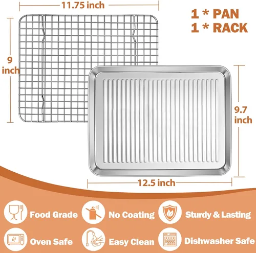 Miniatura 2 de P&P CHEF Bandeja para horno tostador con rejilla de alambre, bandeja para hornear de acero inoxidable, bandeja para tocino y rejilla de enfriamiento
