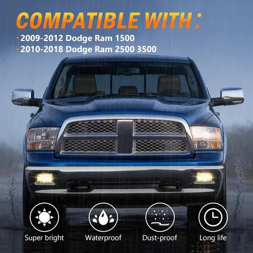 Miniatura 6 de Faros antiniebla halógenos para Dodge Ram 1500 2009-2012, Ram 2500 2010-2018 y Ram 3500 2012-2018 – Reemplazo de faros antiniebla de parachoques