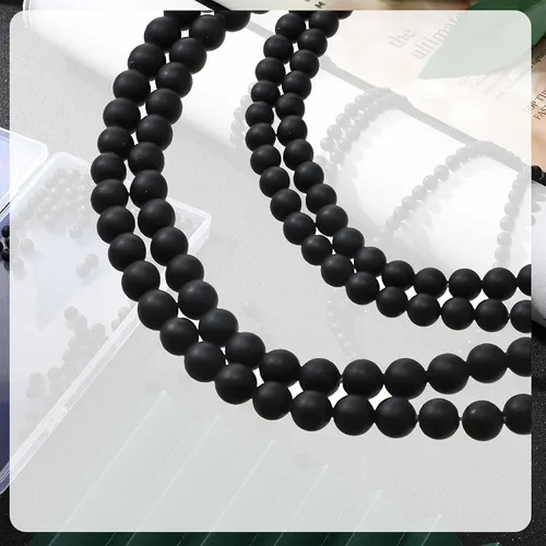 Miniatura 3 de Ecally 300 cuentas de ónice negro mate natural ágata negra cuentas redondas de ónice esmerilado cuentas sueltas para pulseras, collares, joyas
