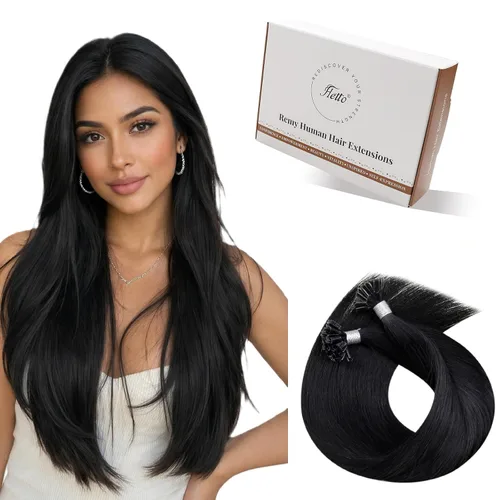 Miniatura 54 de Hetto Extensiones de cabello humano con nano cuentas, balayage, extensiones de cabello humano, color negro degradado a plateado, extensiones