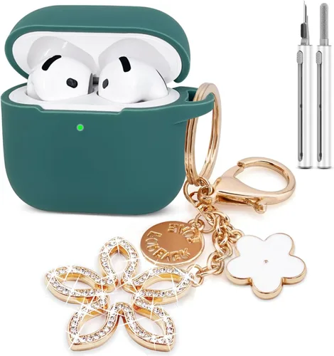 Miniatura 8 de Funda compatible con AirPods 4, funda protectora de silicona para Airpod 4 con llavero brillante, funda para auriculares inalámbricos Apple AirPods