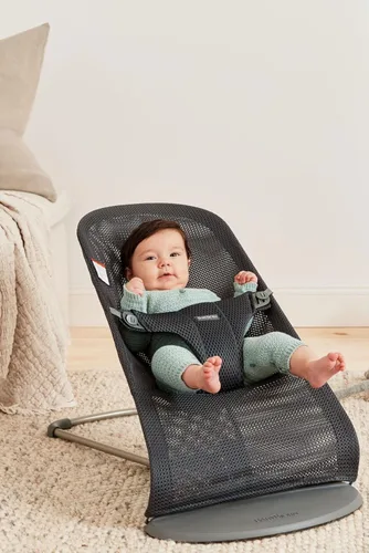Miniatura 3 de BabyBjörn Bouncer Bliss Silla de rebote para bebé, Malla, Antracita Gris Beige