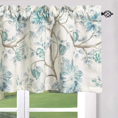 Miniatura 16 de Leeva Cortinas rústicas de cocina con estampado floral verde mezclado de lino para media ventana, para comedor, bolsillo para barra, cafetería