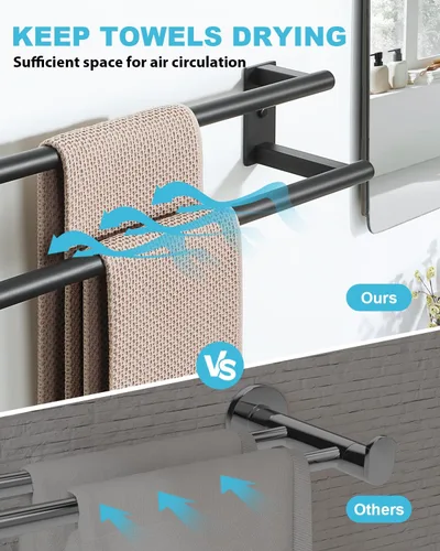 Miniatura 2 de Alise Toallero doble para baño, soporte para toallas de pared de 24 pulgadas, toalleros para baño, colgador de toallas de acero inoxidable SUS304