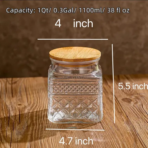 Miniatura 3 de Prettidecor Tarros de Almacenamiento de Vidrio, Recipientes Herméticos de 38 FL OZ con Tapa de Bambú, Contenedores Decorativos de Cocina