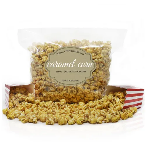 Pop'N Popcorn Caramel Korn - Maíz pop con sabor dulce caramelizado de 128 onzas para aperitivos de juegos de béisbol, noche de cine o fiesta en casa