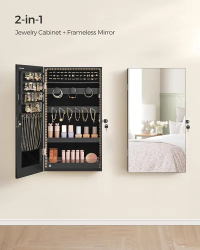 Miniatura 3 de SONGMICS Armario de joyería con espejo con luces LED integradas, organizador de almacenamiento de joyas montado en la pared o en la puerta, 3.8 x