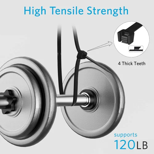 Miniatura 4 de Bridas de cremallera de 8 pulgadas resistentes con resistencia a la tracción de 120 libras, bridas negras para cables, 100 piezas Karoka