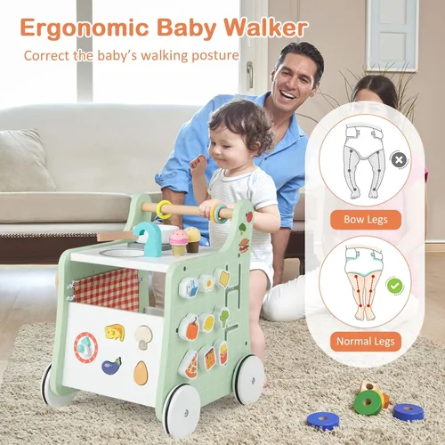 Miniatura 5 de HONEY JOY Andador de empuje para bebés, centro de actividades de madera 6 en 1 con clasificador de formas, desarrolla habilidades motoras