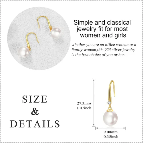 Miniatura 5 de Aretes colgantes de perlas de oro amarillo macizo de 18 quilates para mujer, perlas de agua dulce cultivadas, joyería fina, regalo de 0.354 in